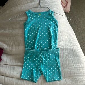 blue and white polka dot set